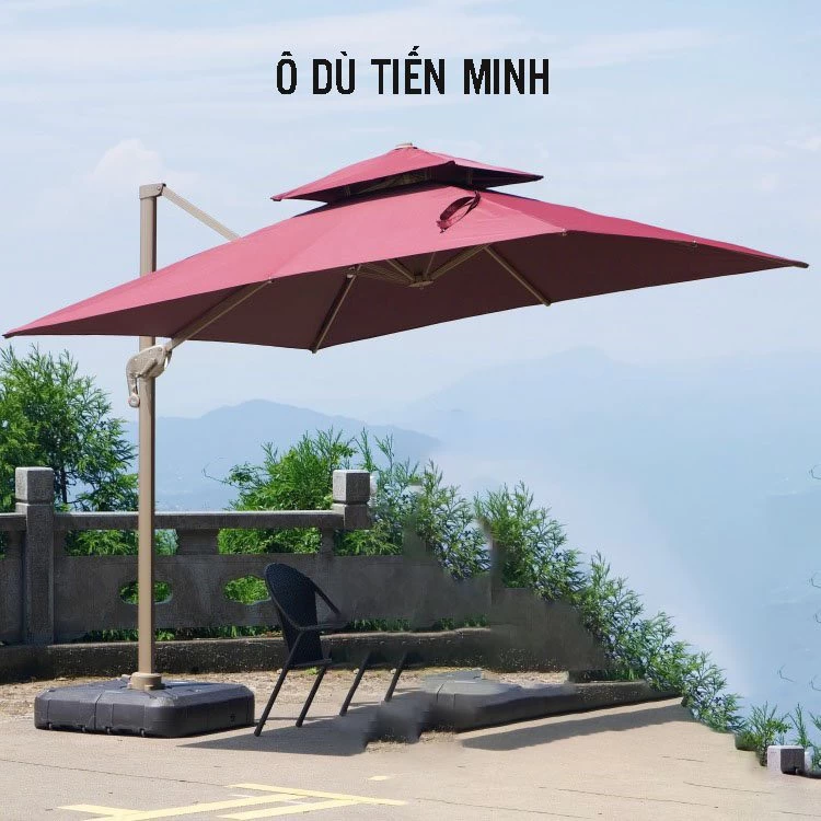 ô lệch tâm hợp kim 3x3m vuông nâng hạ xoay 360 Đế Nhựa Đổ Nước màu đỏ mận