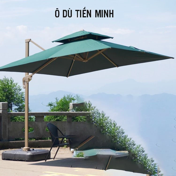 ô lệch tâm hợp kim 3x3m vuông nâng hạ xoay 360 Đế Nhựa Đổ Nước màu xanh rêu